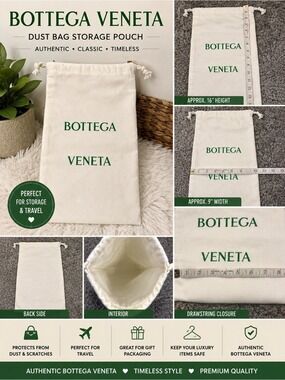 Bottega Veneta Cream Green Drawstring Dust Bag Storage Pouch